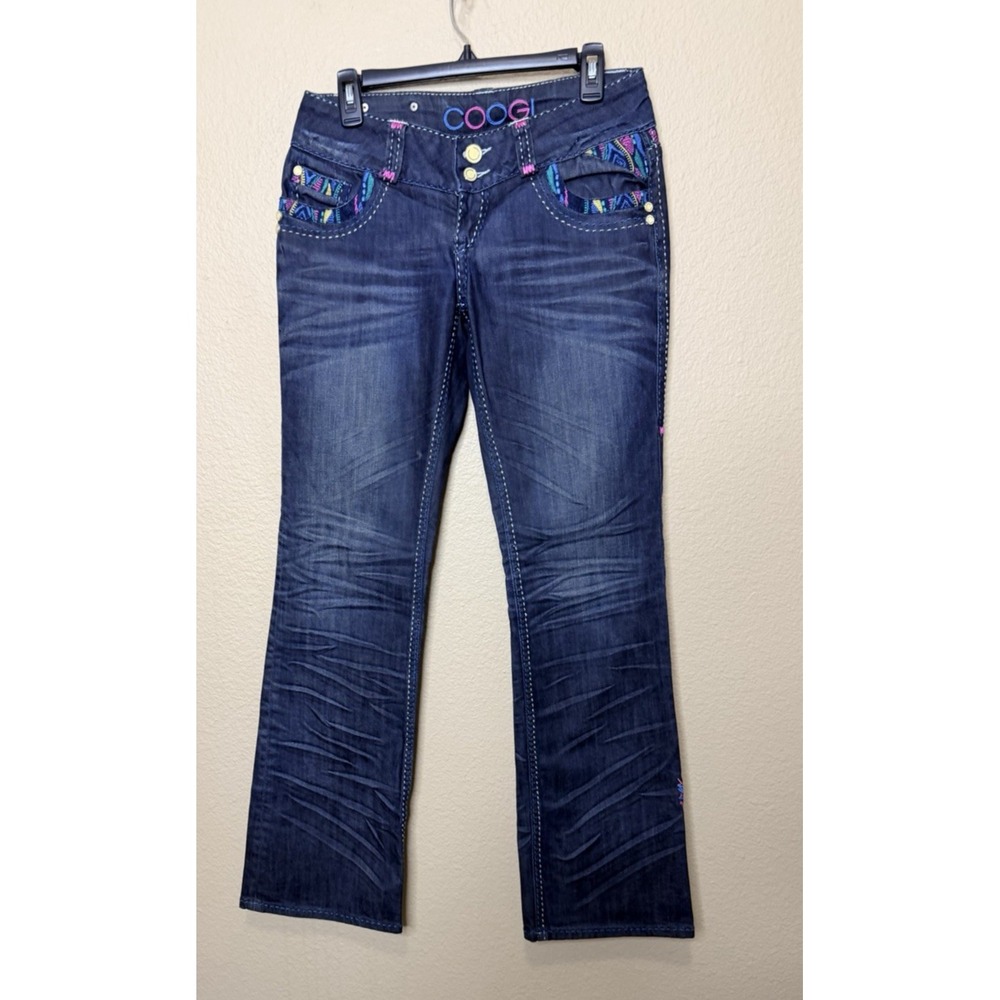 Coogi‎ Y2k Jeans Women's Low Rise Embroidered Size 7/8 Dark Wash Denim - Picture 2 of 10